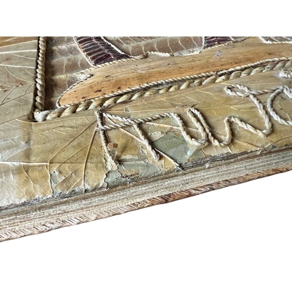 Hawaiian Handmade Photo Album With Palm Tree & Shell Design Dried Leaf Cover VTG - Picture 11 of 16